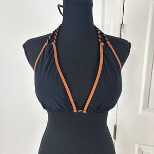Reiss Effie T Black Rust Braided Rope Triangle Bikini Top NWT Size 8 US
